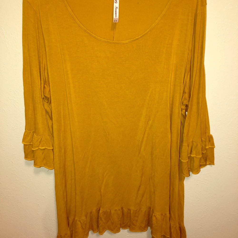 Mustard Yellow Ruffle 3/4 Sleeve Blouse